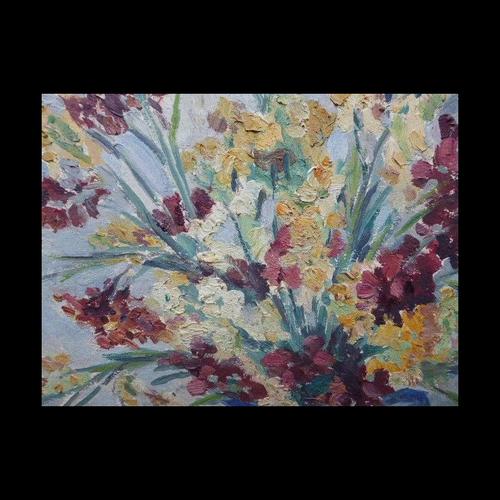 1920s Impressionist of Flowers in a Blue Jug, 1920s, Oil Painting For Sale - Image 5 of 13