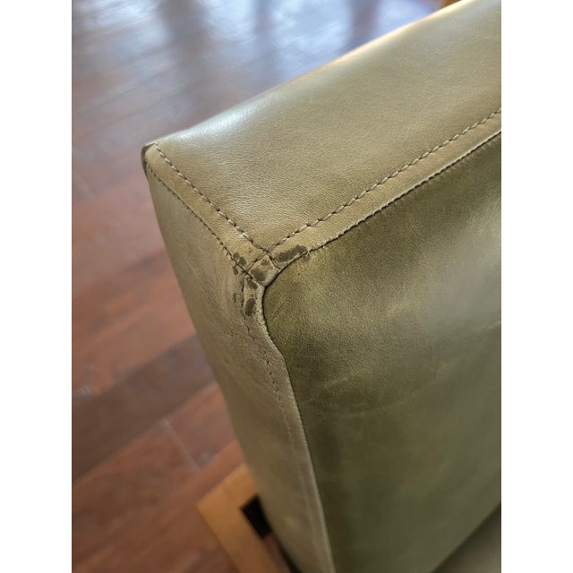 2020s Jeanneret Inspired Green Leather Accent Chair For Sale - Image 5 of 8