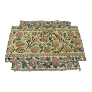 Antique Green and Orange Italian Needlepoint Tapestry Fragment For Sale