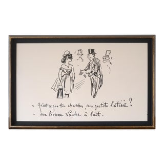 Vintage French Satirical Caricature Framed Print For Sale