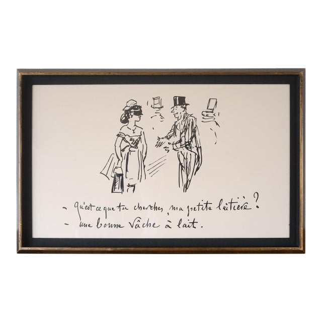 Vintage French Satirical Caricature Framed Print For Sale