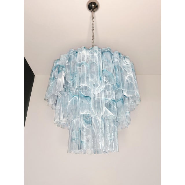 Large Three-Tier Pendant Light with Murano 52 Blue Alabaster Glass Tubes, 1990s For Sale - Image 10 of 17