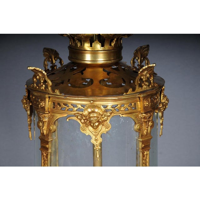 French Fire Bronze & Brass Lantern Hanging Light For Sale - Image 4 of 17