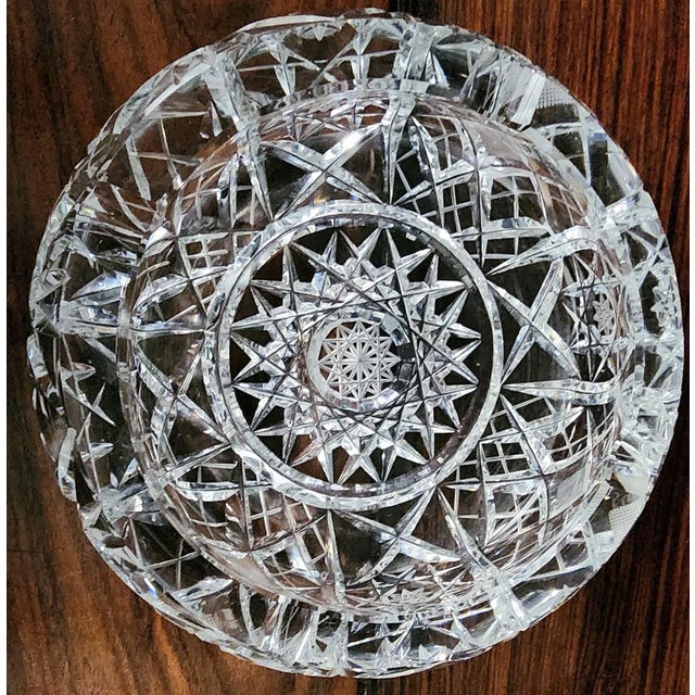 Wood Decorative Large Deep Cut Fine Crystal Round Bowl For Sale - Image 7 of 10