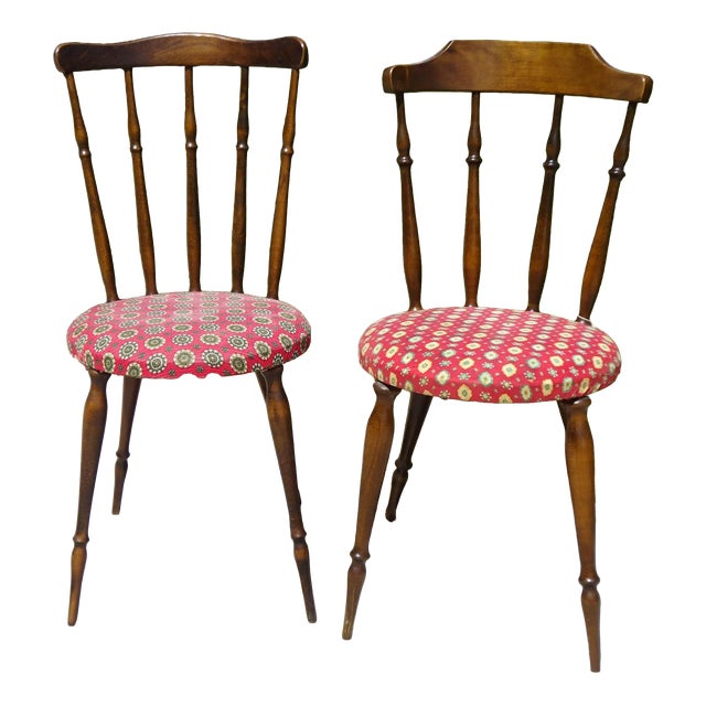 Wood and Fabric Chairs, Set of 2 For Sale