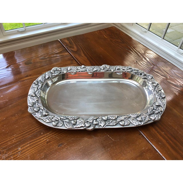 1990s Pewter Tray With Decorative Trim For Sale - Image 4 of 4