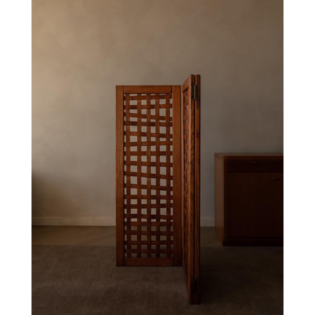 Vintage Wooden Room Divider or Folding Screen in Lattice Weave, 1970s For Sale - Image 4 of 17
