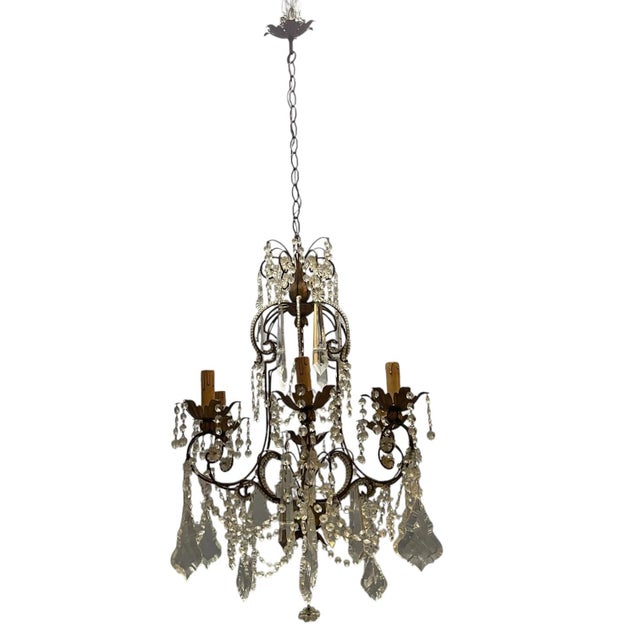 Large Beaded Crystal Florentine Chandelier, 1950s For Sale - Image 10 of 10