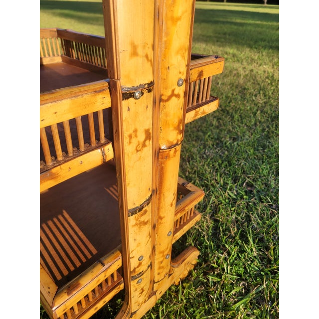Brown Mid 20th Century Burnt Bamboo 3-Tier Standing Butler Caddy For Sale - Image 8 of 11