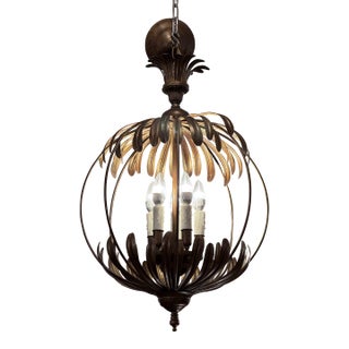 Circa 2006 Currey & Company Five Light Pineapple-Form Metal Sphere Pendant For Sale