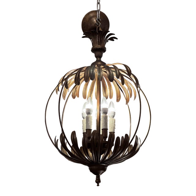 Circa 2006 Currey & Company Five Light Pineapple-Form Metal Sphere Pendant For Sale