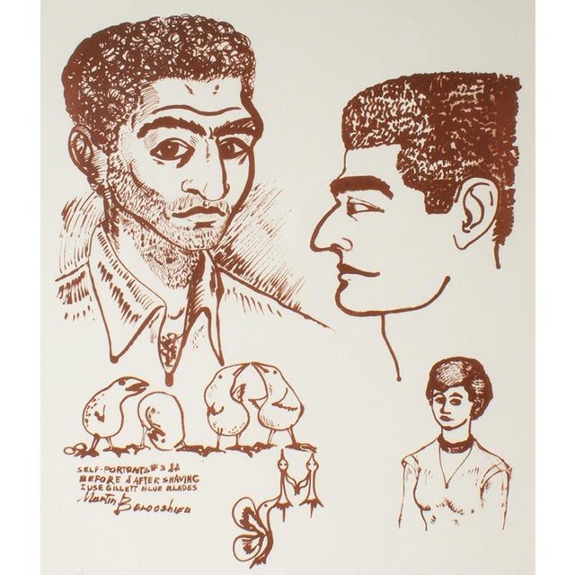 A 1951 stone lithograph, titled "Self Portraits #3," by American artist Martin Barooshian (1929-2022). This piece features...