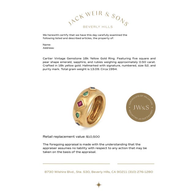 Metal Cartier Vintage Gemstone 18k Yellow Gold Ring, Size 6 For Sale - Image 7 of 7
