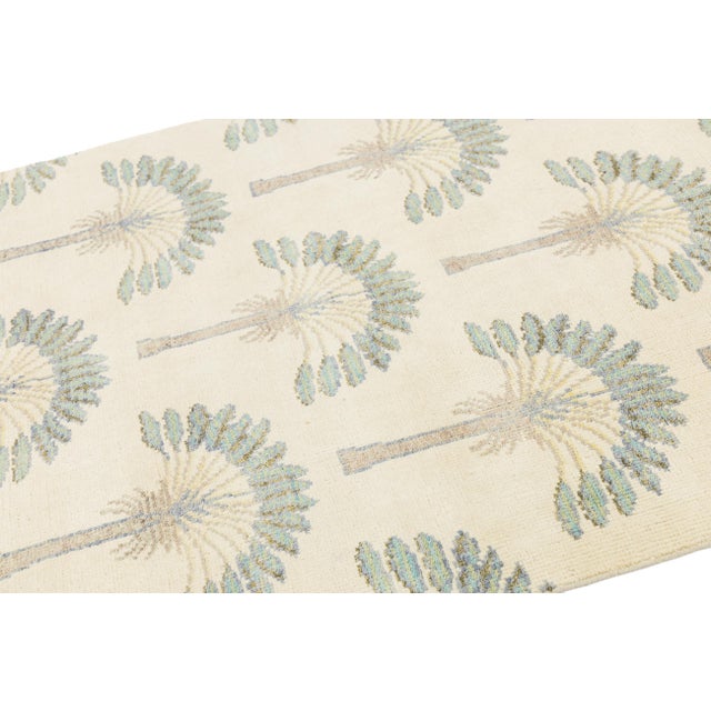 Textile Art Deco Modern Fan Palm Hand-Knotted Wool Area Rug 4x6 For Sale - Image 7 of 9