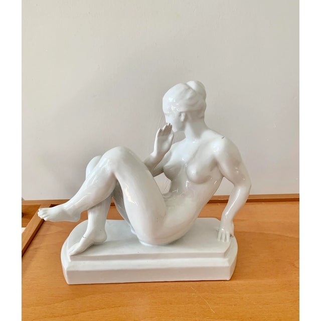 Ceramic Mid Century European White Ceramic Woman’s Nude Figure - Signed For Sale - Image 7 of 7