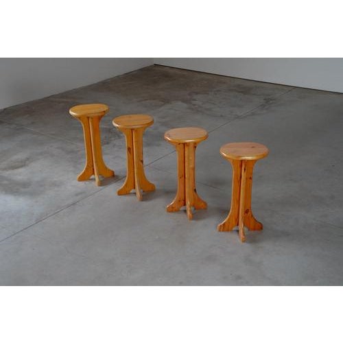 Vintage Dutch Pine Bar Stools, 1970s, Set of 4 For Sale - Image 3 of 7