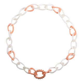 Miriam Salat Resin Link Beach Necklace, 18K & Sterling Silver & White Topaz For Sale