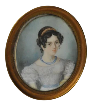 Fine Miniature Portrait of a Young Lady W/ Corkscrew Curls C.1850s