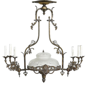 Late 19th Century Neoclassical Style Ornate Bronze Chandelier With Glass Shade