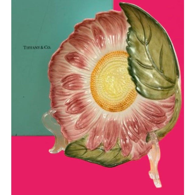 Vintage Tiffany Majolica Flower Shaped Dish in the Style of Mottahedeh Made in Italy Signed For Sale - Image 9 of 9