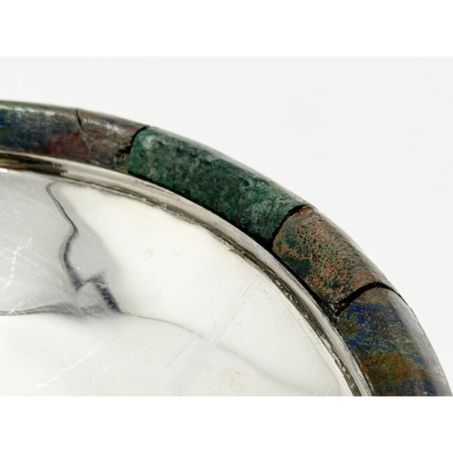 1960s Los Castillo Taxco Silver Plate Tripod Catchall With Lapis & Azurite Stone Inlay For Sale - Image 13 of 18