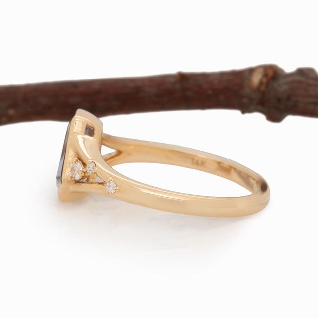 Blue 1.35cts Blue Sapphire Ring With Natural Diamond Accents: Solid 14k Gold, 8x6.5mm For Sale - Image 8 of 10