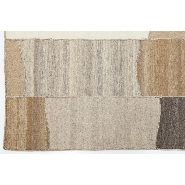 2010s Contemporary Minimalist Neutral Patchwork Wool Kilim Rug Wabi-Sabi Handmade For Sale - Image 5 of 12