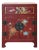 Chinese Red Vinyl Moon Face Flower Birds End Table Nightstand For Sale