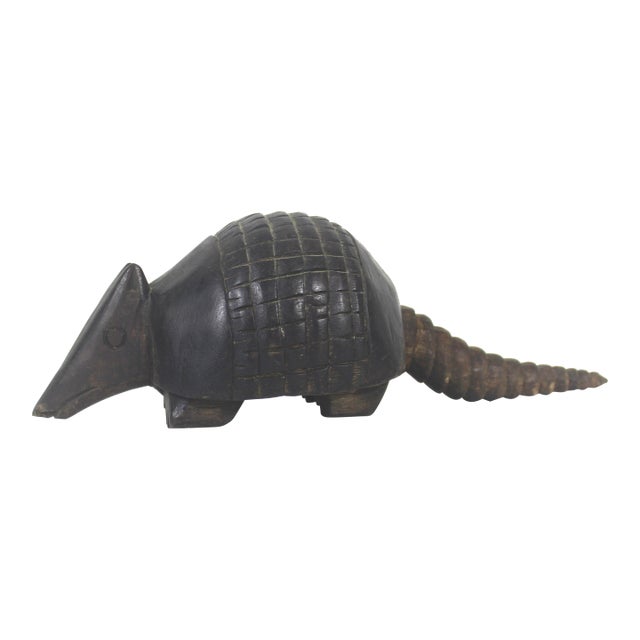 Vintage Carved Wood Armadillo Boho Chic Southwest Animal Figurine Large Paper Weight For Sale