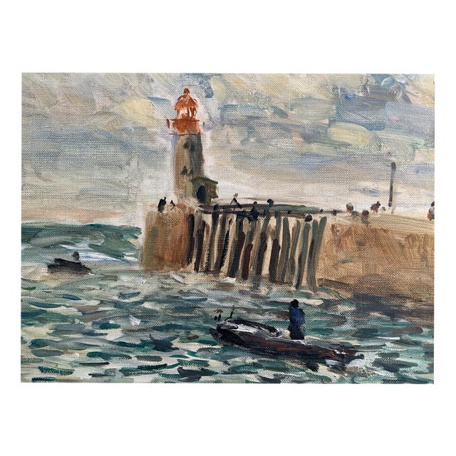 Jean Jacques René, The Pier at Fécamp, Oil on Canvas For Sale