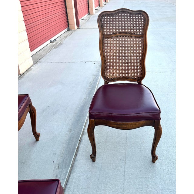 Wood French Provincial Cane Back Dining Chairs W/Leather Seats Set of 4 For Sale - Image 7 of 12