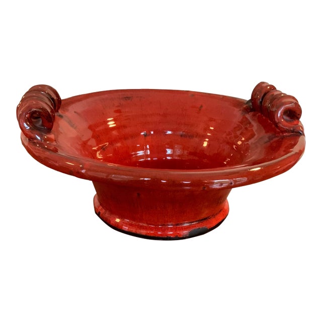 Large Italian Fortunata Attributed Terracotta Centerpiece Bowl – Oxblood Red With Sculptural Rim – French Country, Cottage-Core, Rustic European For Sale