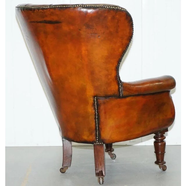 Regency Chesterfield Brown Leather Porters Armchair in the Style of Gillows For Sale - Image 9 of 13