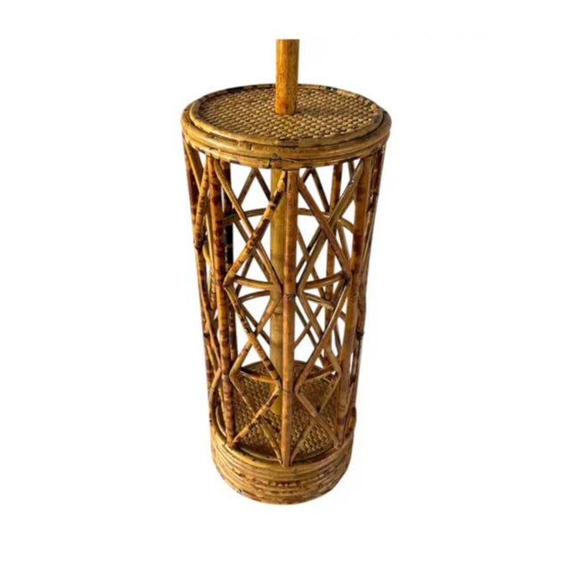 Brown Vintage Mid Century Rattan and Bamboo Cylinder Table Lamps, a Pair For Sale - Image 8 of 13