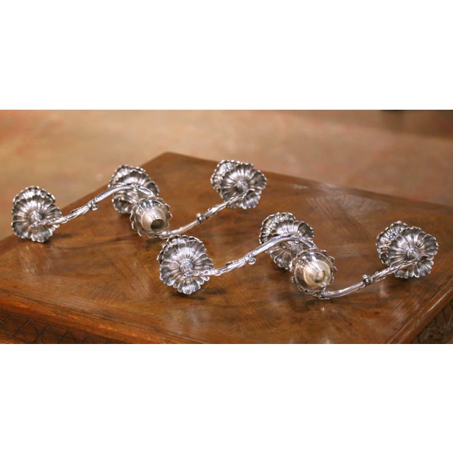 Pair of French Rococo Style Silver Plated Three-Light Candelabras For Sale - Image 10 of 13