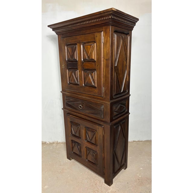 Early 20th Century Spanish Renaissance Style Walnut Cabinet with Geometric Carve For Sale - Image 14 of 14