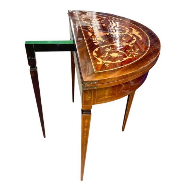 Neoclassical Antique Italian Neoclassical Marquetry Inlaid Round Folding Game Table For Sale - Image 3 of 9