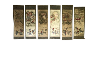 Large Japanese Edo Period Kakemono Scroll Hangings, 19th Century, Set of 6