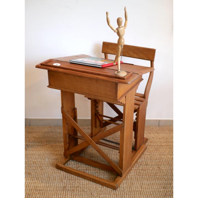 Vintage French Wooden School Desk, 1950s For Sale - Image 4 of 14