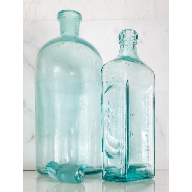 Pair of Antique Aqua Glass Medical Snake Oil Apothecary Bottles From Ny and Nj For Sale - Image 9 of 18