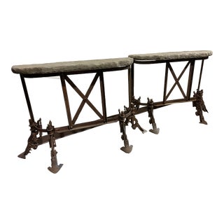 1990s Pair of Industrial Console Tables For Sale