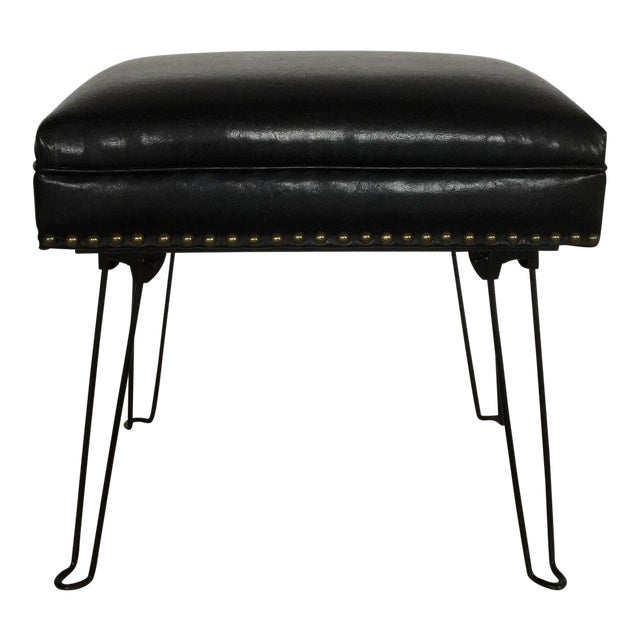 Modern Black Leather Occasional Stool Folding Legs Chairish