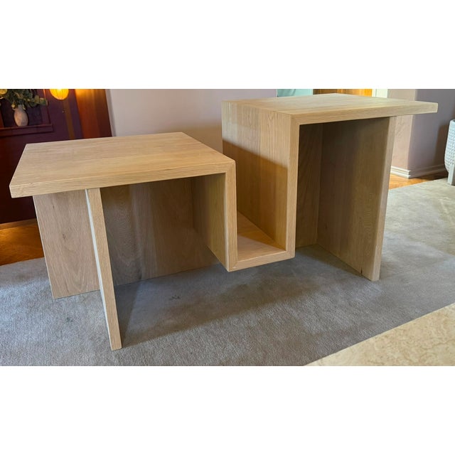 Custom-Made Wooden Minimalist White Oak Side Table & Vinyl Record Player Stand For Sale In Los Angeles - Image 6 of 7