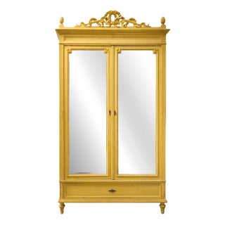 Louis XVI Yellow Painted Mirror Door Armoire For Sale