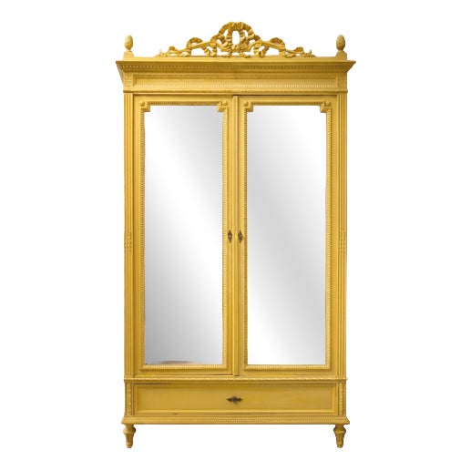Louis XVI Yellow Painted Mirror Door Armoire For Sale