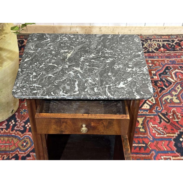 Wood Antique Bedside Table in Mahogany with Grey Marble Top, 1800s For Sale - Image 7 of 16