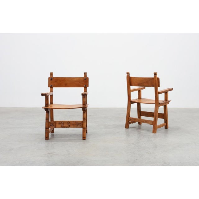 Rustic Carved Oak Side Chairs, Spain, 1900, Set of 2 For Sale - Image 11 of 13