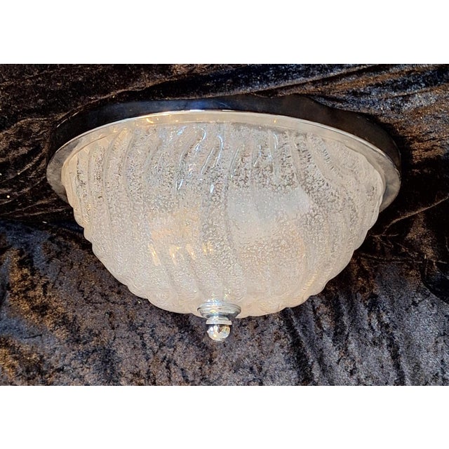 Silver Vintage Ceiling Lamp with Chrome-Plated Metal Mounting and Ice Glass Shade by Fischer Leuchten, 1980s For Sale - Image 8 of 8