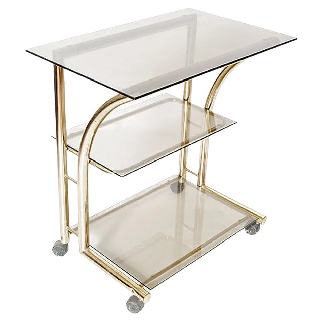 Gilt Brass & Glass Fumè Bar Cart, 1970s For Sale