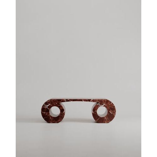 Custom Limited Edition, Rosso Lepanto Marble Stone Eye Bench By Esther Knopfler Dimensions: L 140 x W 45 x H 45 cm...
